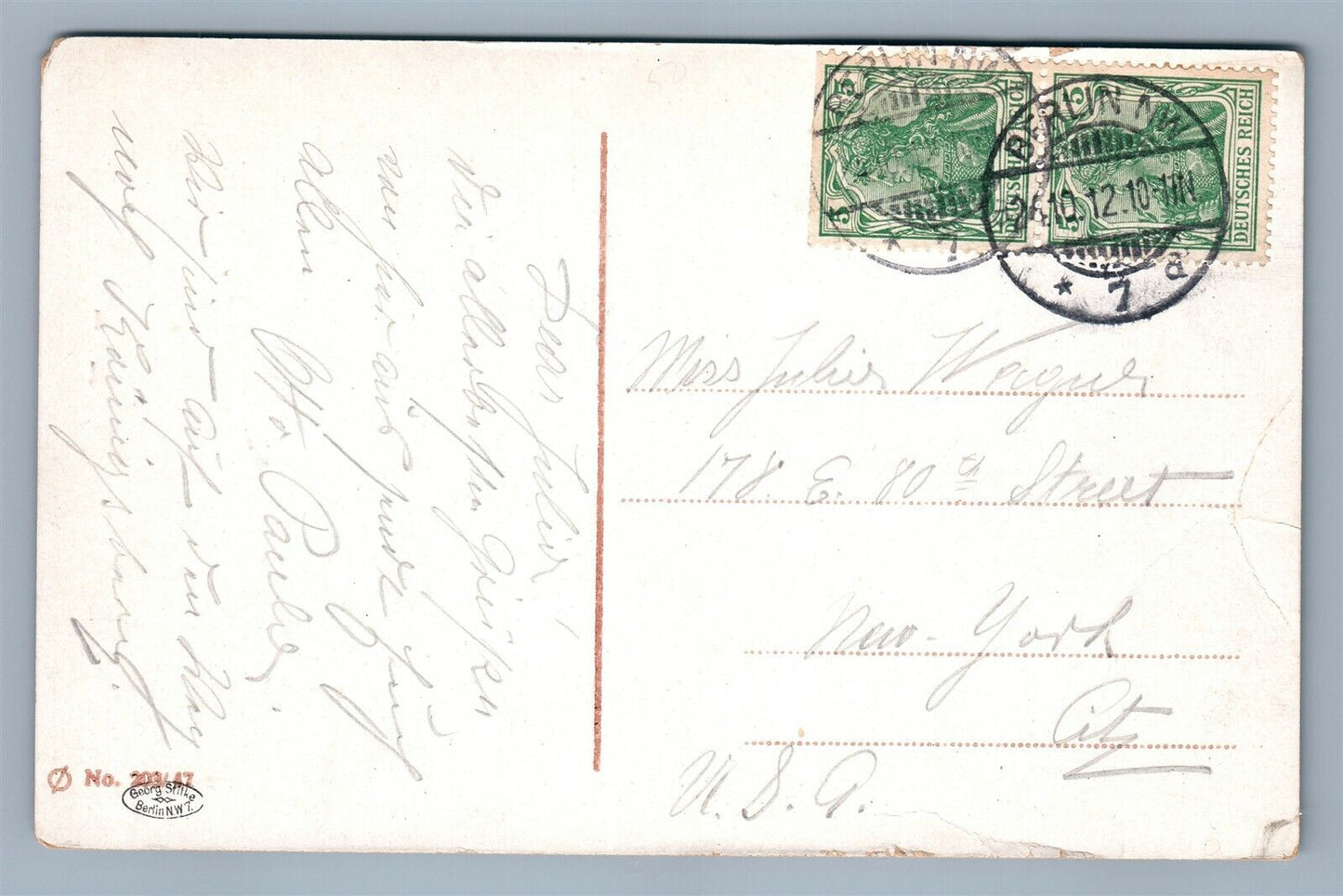 BERLIN GERMANY UNTER DEN LINDEN 1912 ANTIQUE POSTCARD w/ STAMPS
