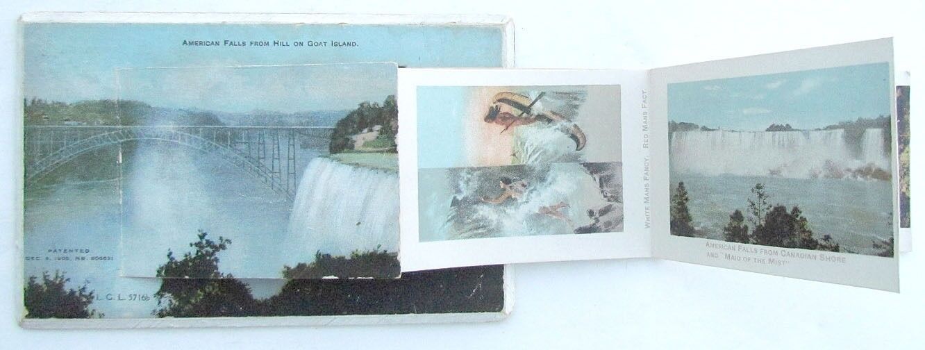 RARE VINTAGE FOLDING POSTCARD AMERICAN FALLS FROM HILL ON GOAT ISLAND NY