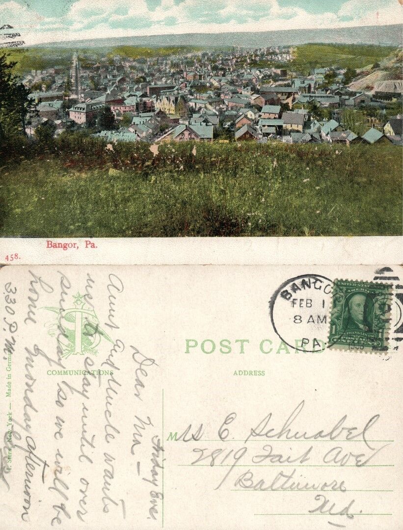 BANGOR PA ANTIQUE POSTCARD NICE CORK CANCEL