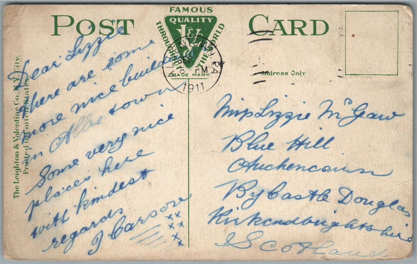 ALLENTOWN PA RESIDENCE SECTION 15th & HAMILTON STREETS ANTIQUE POSTCARD