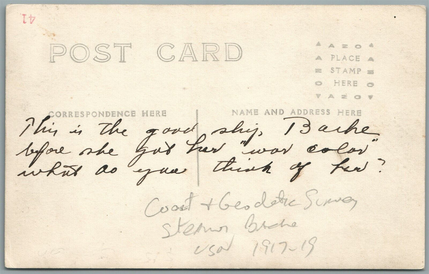 MILITARY SHIP USS BACHE WWI ANTIQUE REAL PHOTO POSTCARD RPPC