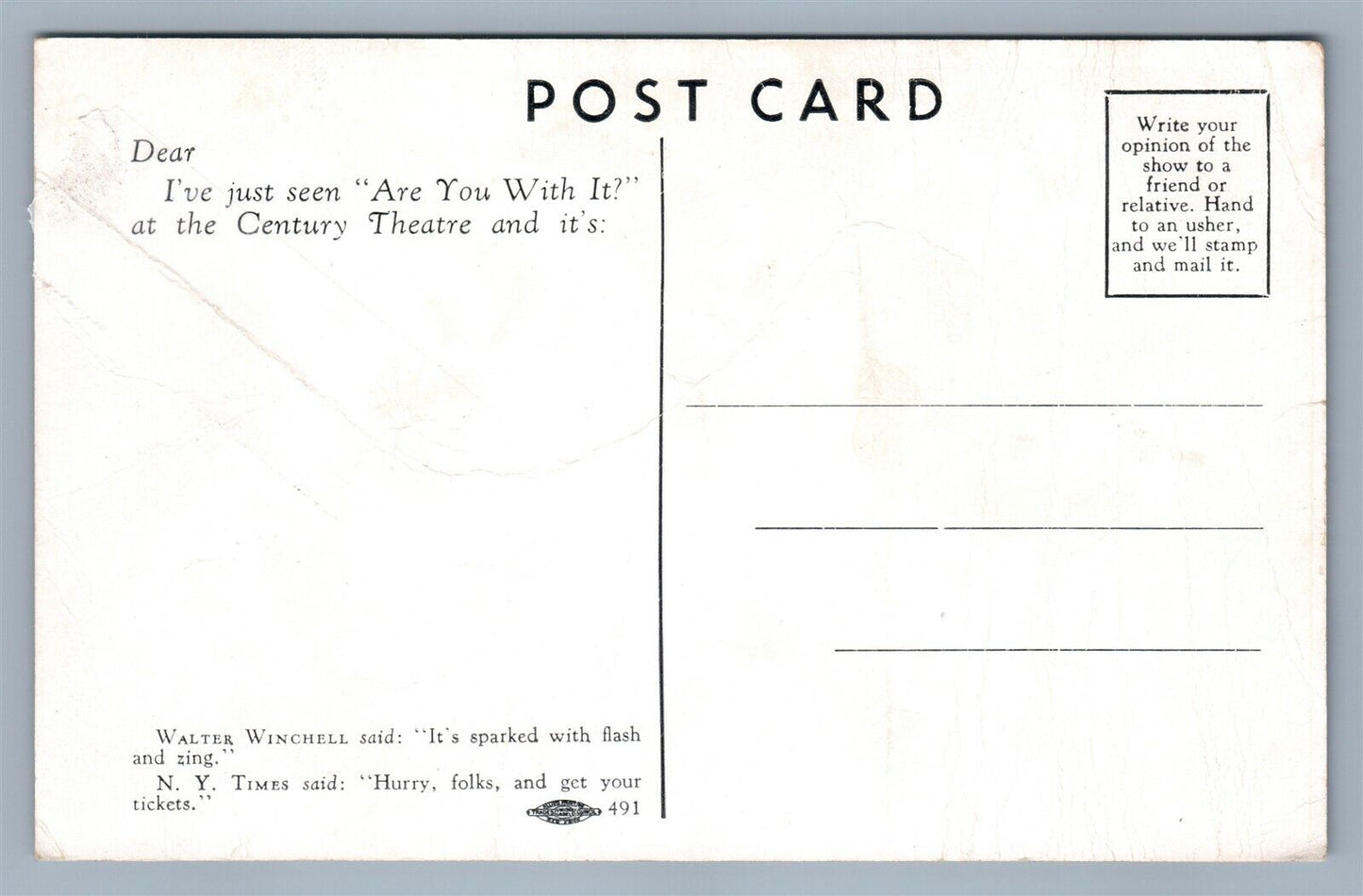 NEW YORK CITY CHORUS-LINE GIRLS ANTIQUE POSTCARD