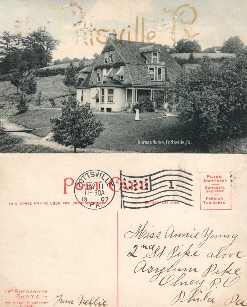 POTTSVILLE PA NURSES HOME 1908 ANTIQUE POSTCARD