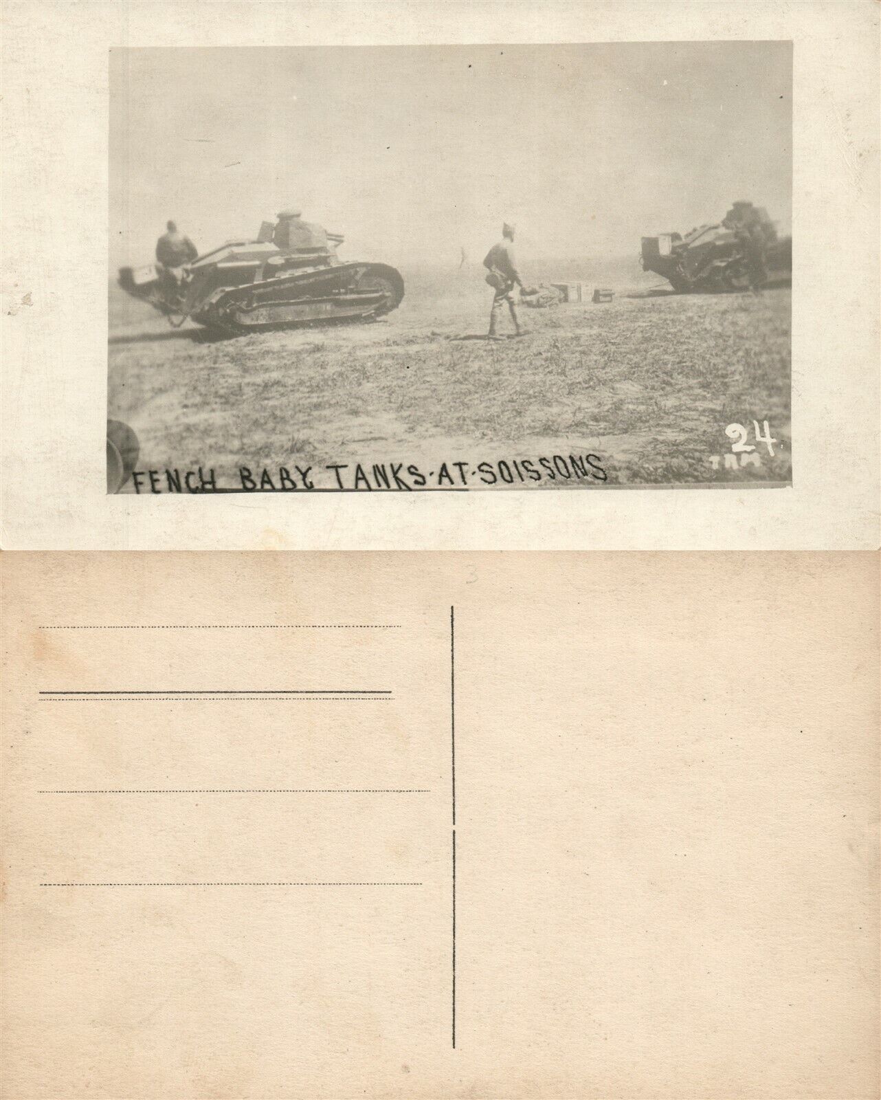 WWI FRENCH BABY TANKS AT SOISSONS REAL PHOTO POSTCARD ANTIQUE RPPC
