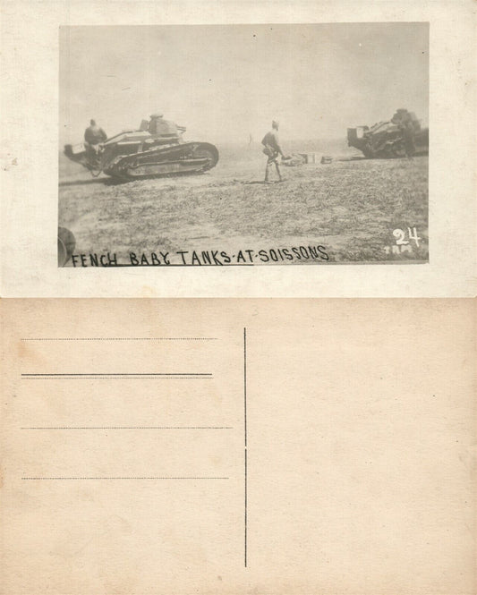 WWI FRENCH BABY TANKS AT SOISSONS REAL PHOTO POSTCARD ANTIQUE RPPC