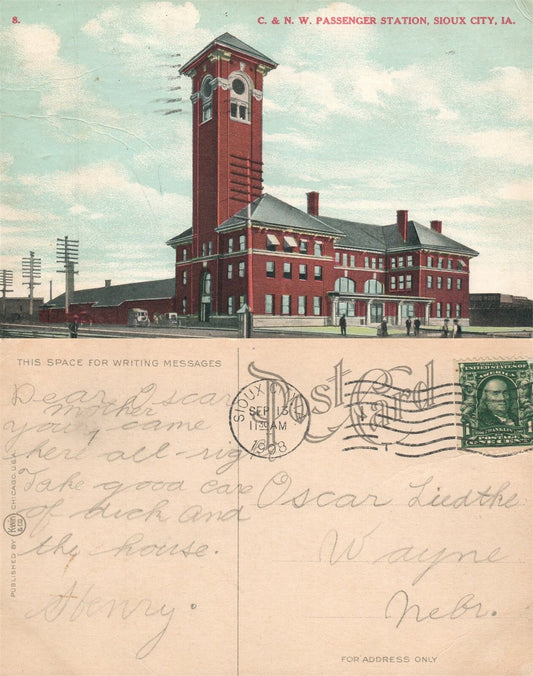 SIOUX CITY IA RAILWAY STATION ANTIQUE POSTCARD RAILROAD TRAIN DEPOT