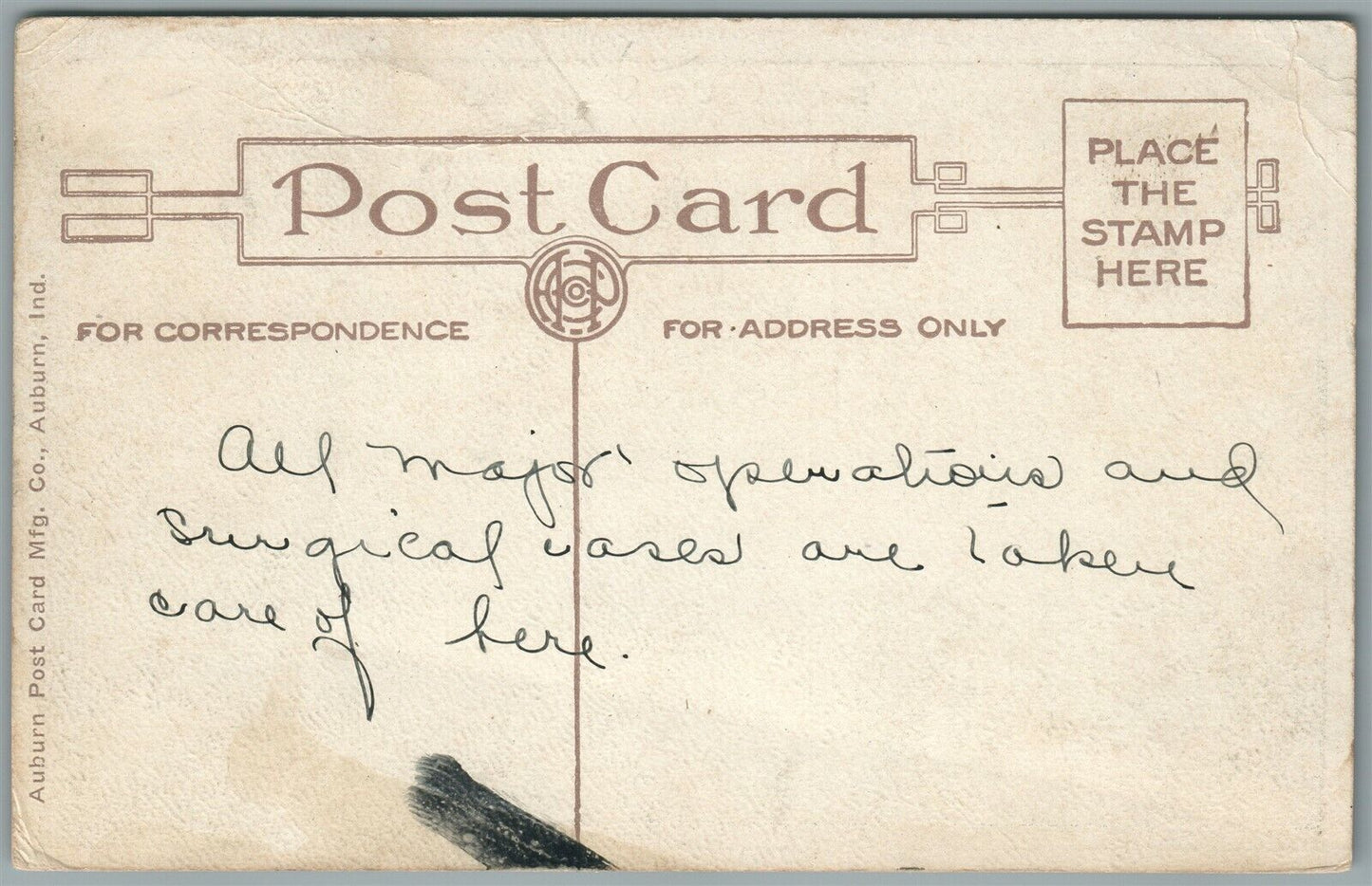 FT. BENJAMIN HARRISON IND HOSPITAL ANTIQUE POSTCARD