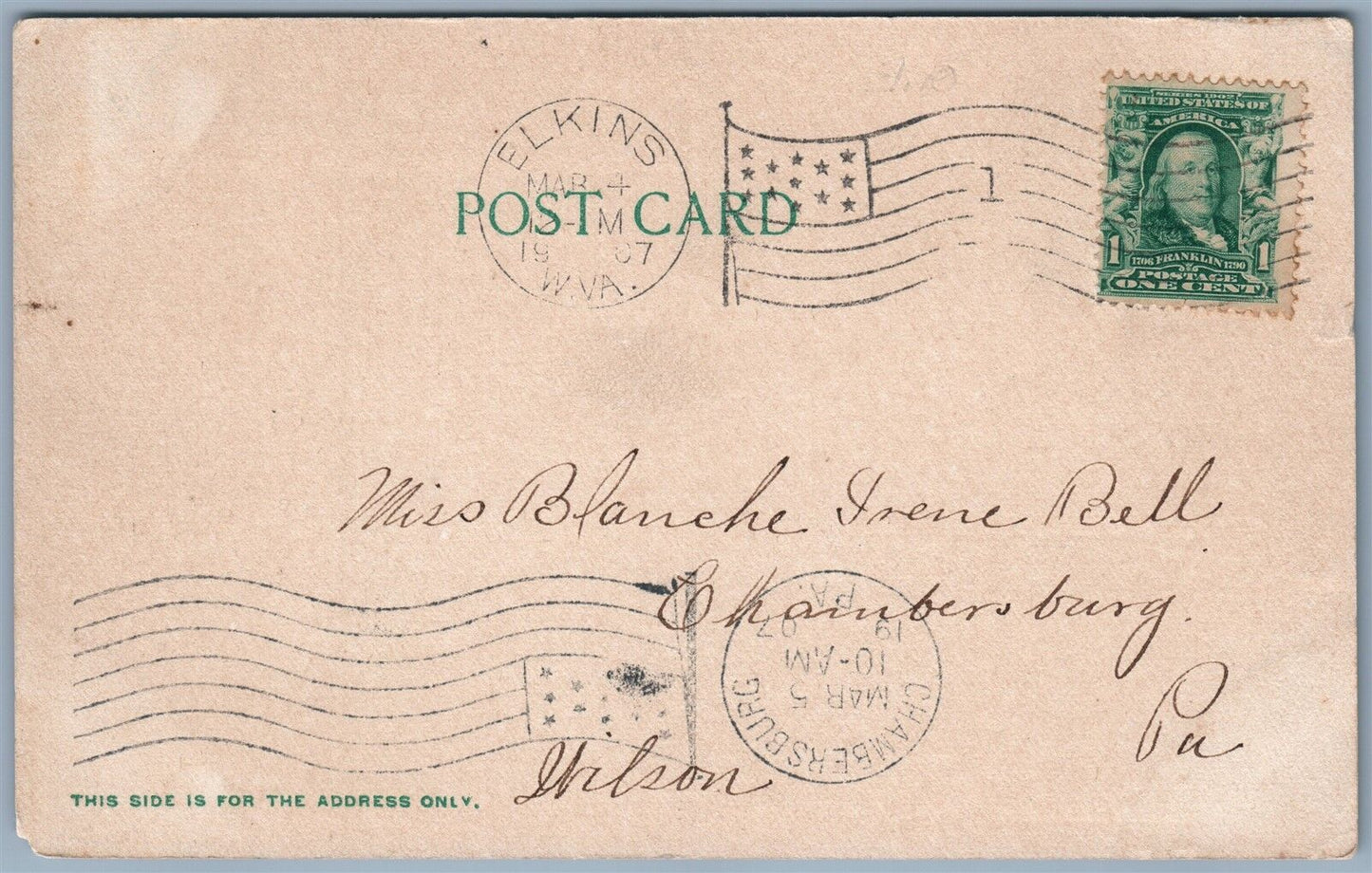 ELKINS W.V. PRESBYTERIAN CHURCH 1907 ANTIQUE POSTCARD