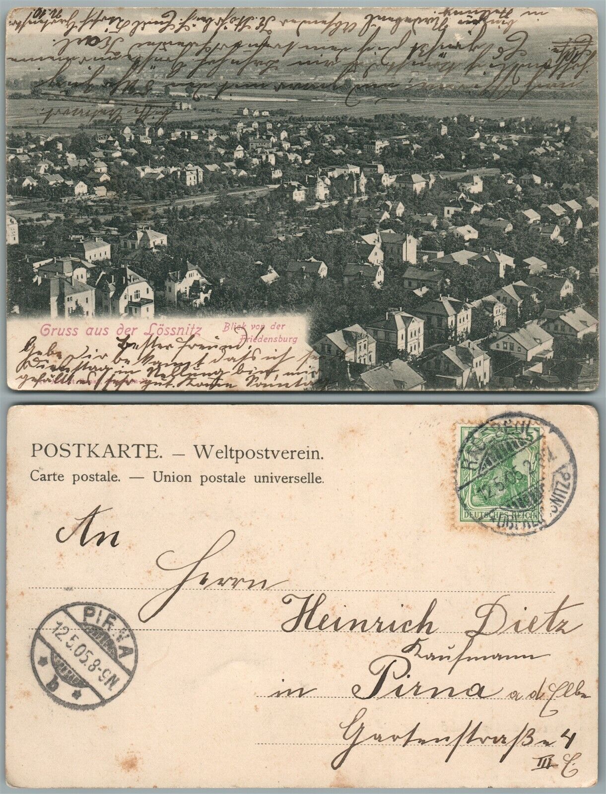 GRUSS AUS DER LOSSNITZ GERMANY ANTIQUE POSTCARD w/ STAMP