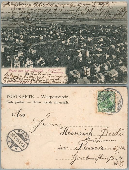 GRUSS AUS DER LOSSNITZ GERMANY ANTIQUE POSTCARD w/ STAMP