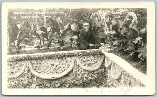 WEST BEND IA THE REV. AT WORK on GROTTO ANTIQUE REAL PHOTO POSTCARD RPPC