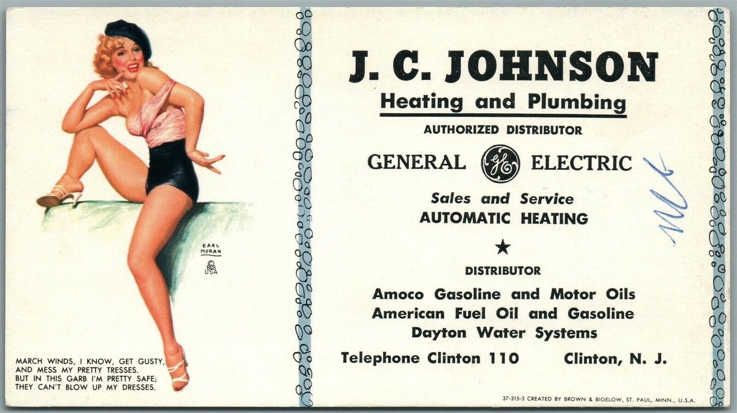 CLINTON NJ HEATING & PLUMBING AMOCO GAS & MOTOR OIL VINTAGE ADVERTISING CARD