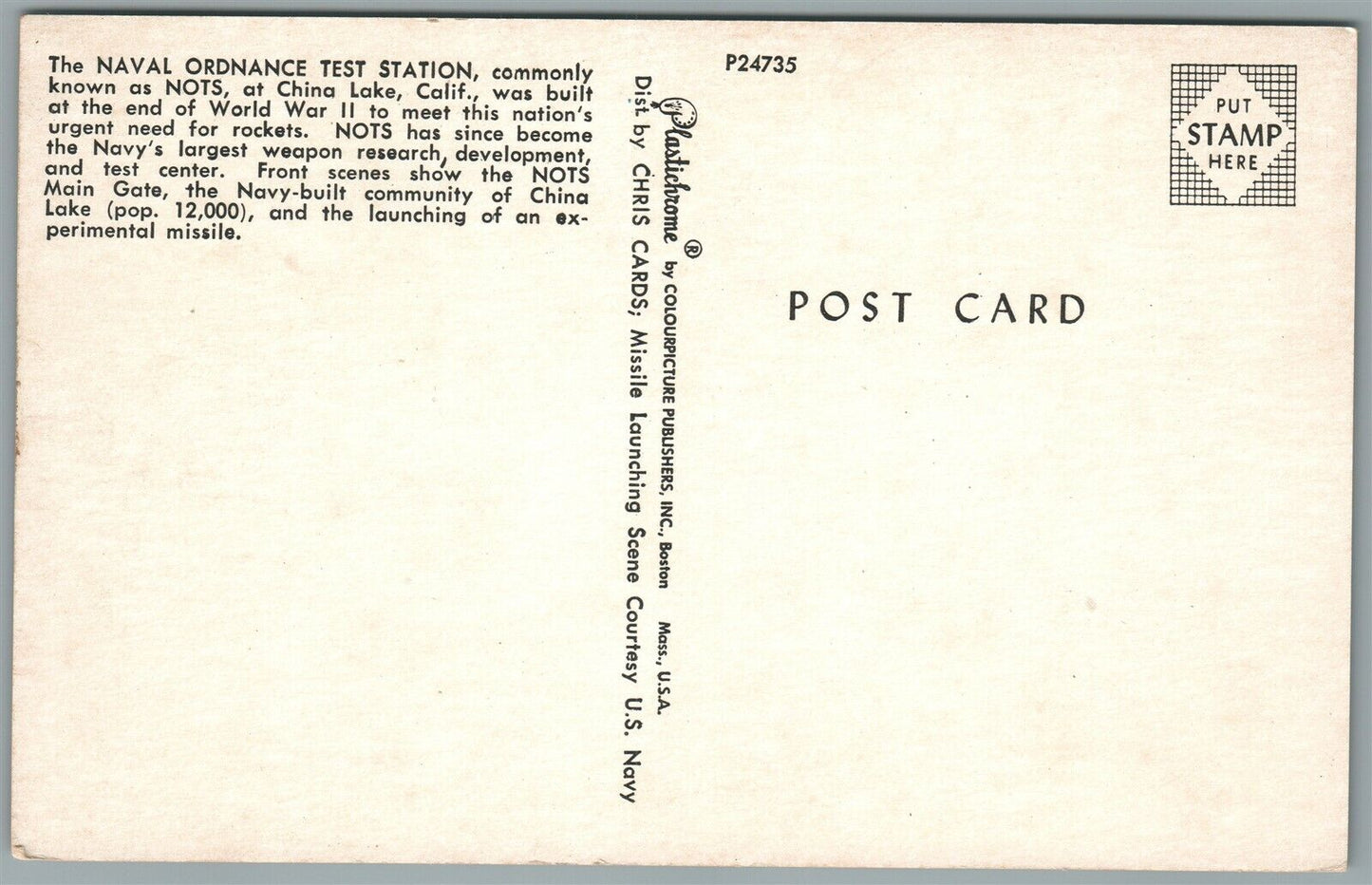 CHINA LAKE CA NAVAL ORDNANCE TEST STATION NOTS VINTAGE POSTCARD