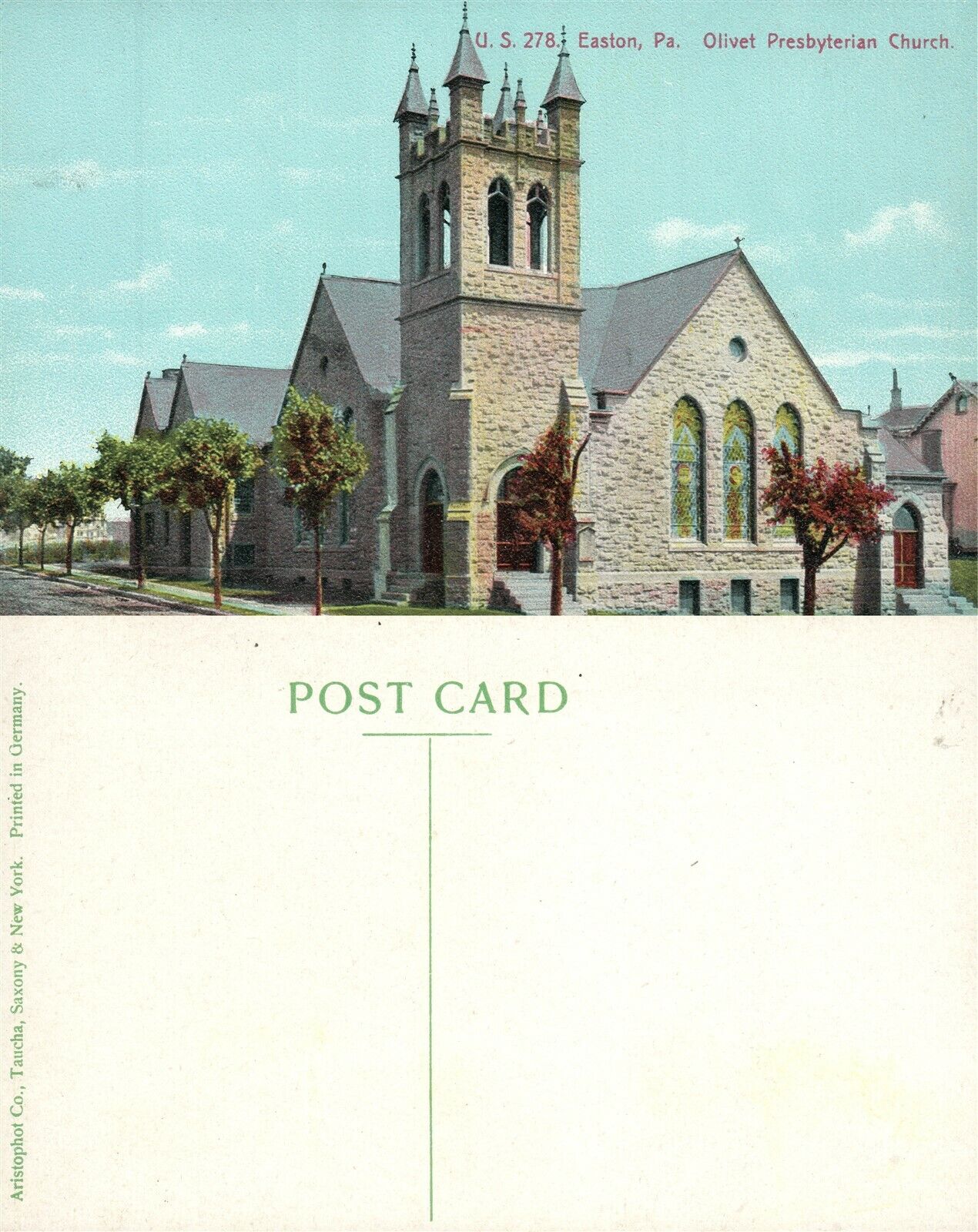 EASTON PA OLIVET PRESBYTERIAN CHURCH ANTIQUE POSTCARD