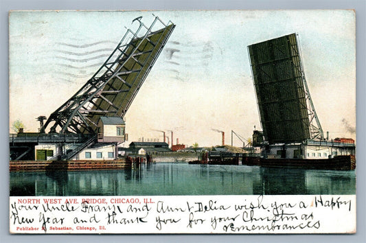 CHICAGO IL NORTH WEST AVENUE BRIDGE ANTIQUE POSTCARD