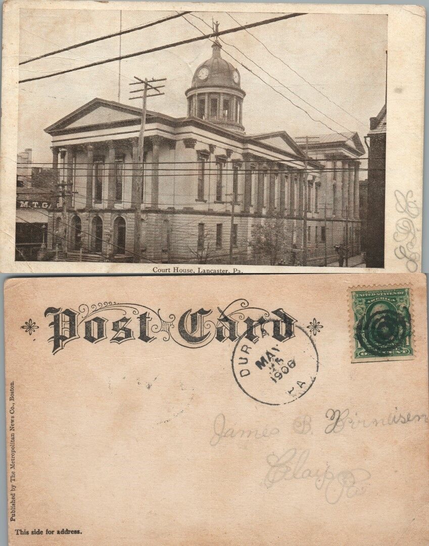 ANTIQUE 1906 UNDIVIDED POSTCARD COURT HOUSE LANCASTER PA