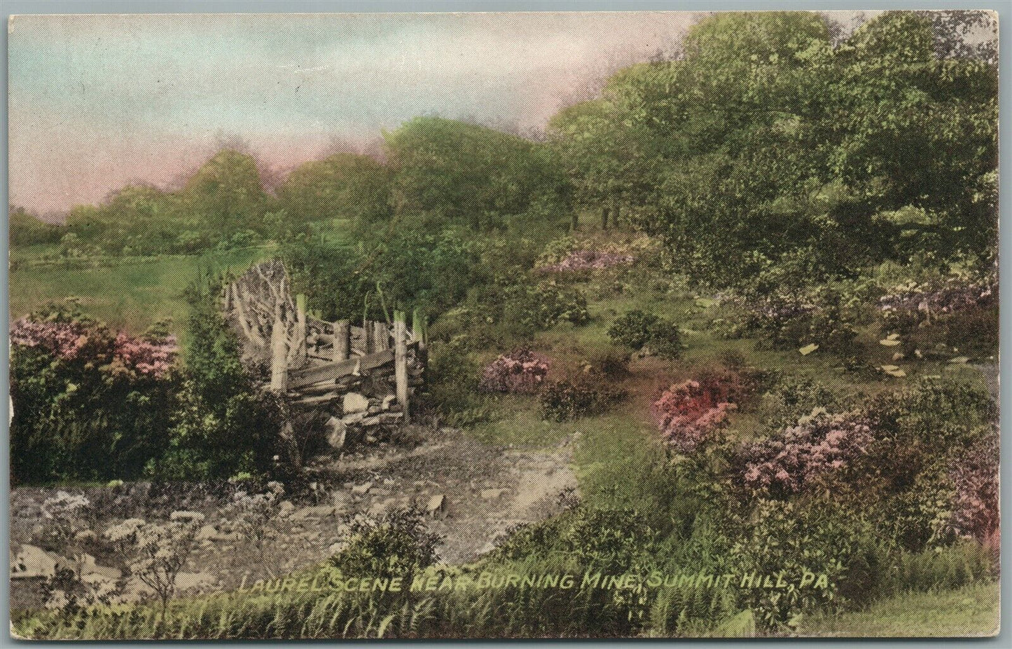 SUMMIT HILL PA SCENE NEAR BURNING MINE ANTIQUE POSTCARD