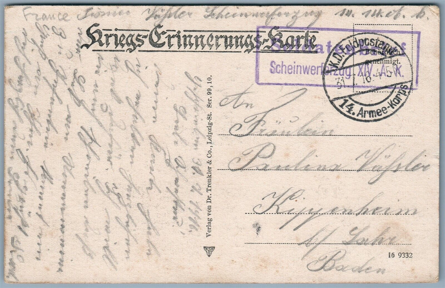 CHARLEVILLE FRANCE GERMAN FELDPOST 1916 ANTIQUE POSTCARD