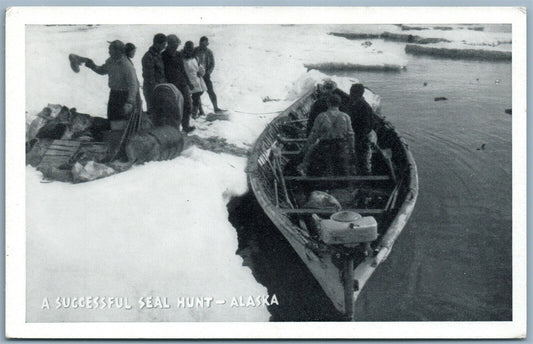 ALASKA SUCCESFUL SEAL HUNT ESKIMO VINTAGE POSTCARD