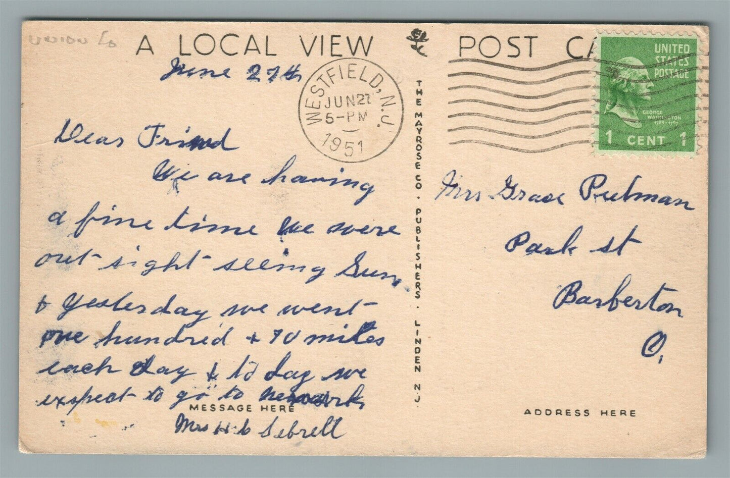 WESTFIELD NJ YMCA VINTAGE POSTCARD