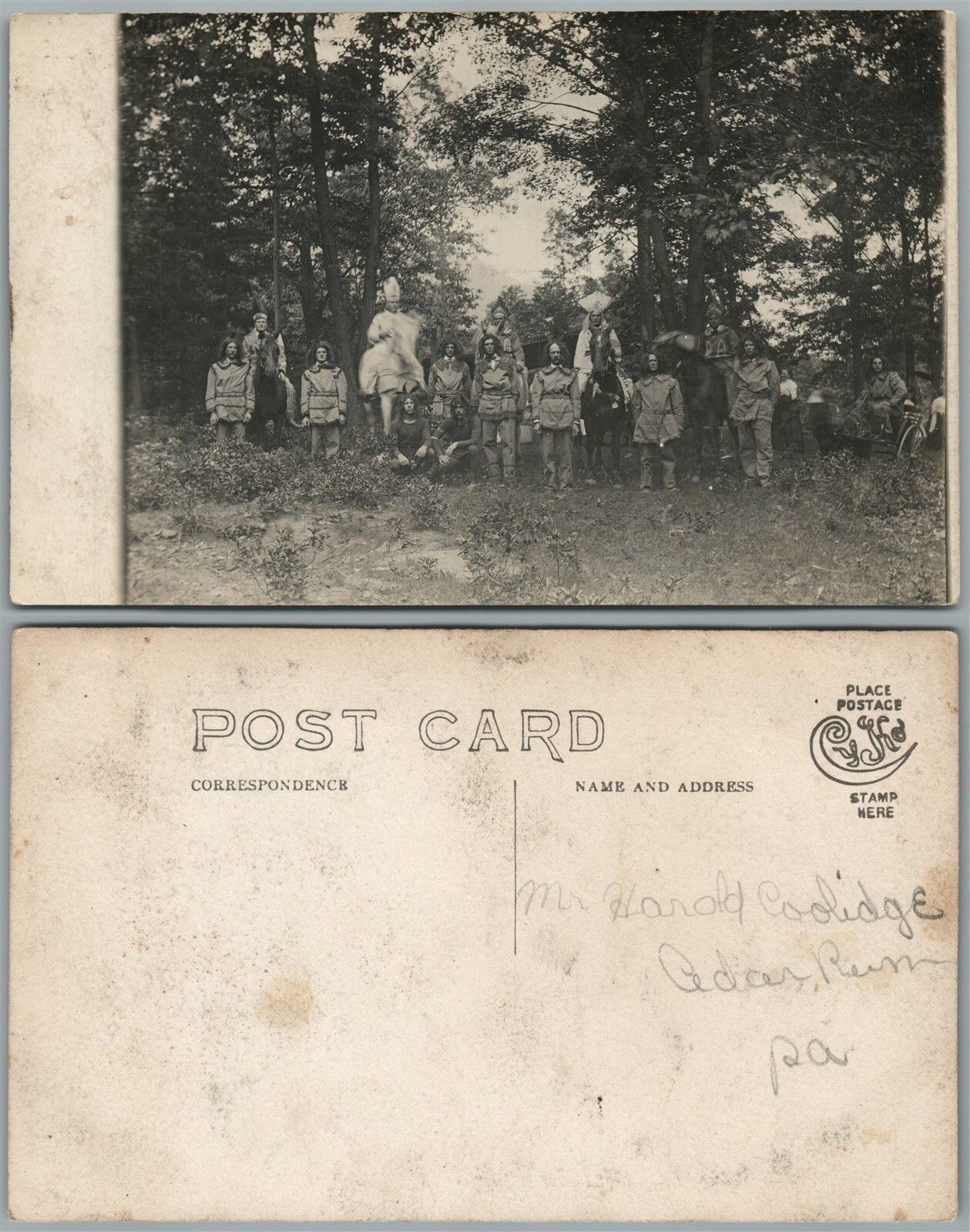 GROUP OF PIONEERS HORSEMEN AND MEN ANTIQUE REAL PHOTO POSTCARD RPPC
