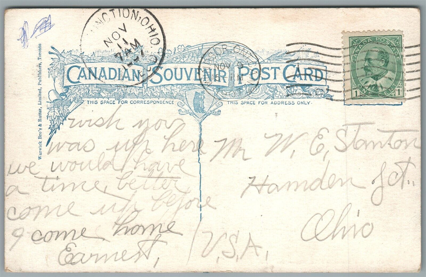 CANADA WINDSOR ONT. SANDWICH STREET ANTIQUE POSTCARD