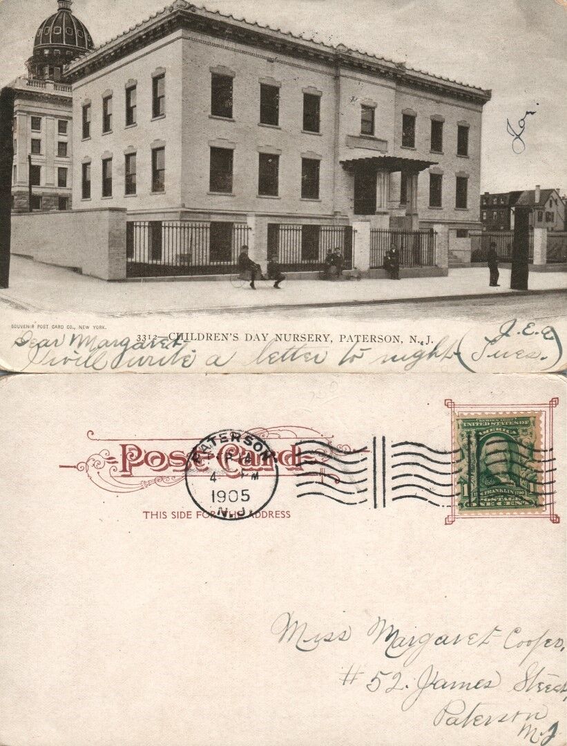 PATERSON N.J. CHILDREN'S DAY NURSERY 1905 UNDIVIDED ANTIQUE POSTCARD