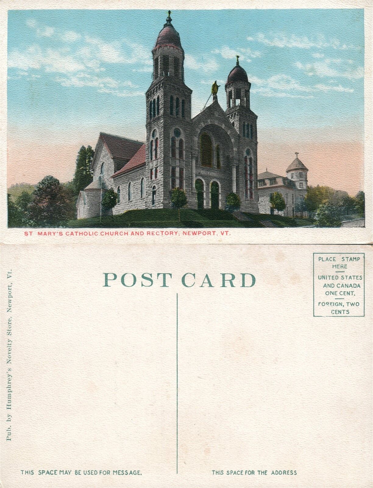NEWPORT VT ST.MARY'S CATHOLIC CHURCH ANTIQUE POSTCARD