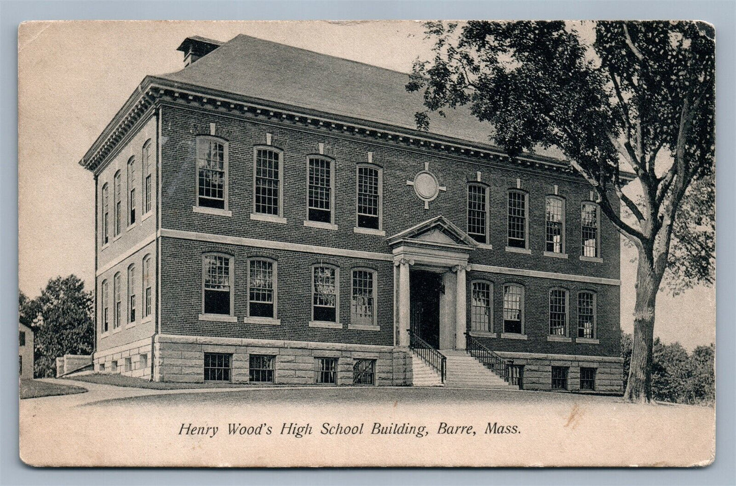BARRE MA HENRY WOOD'S HIGH SCHOOL ANTIQUE POSTCARD