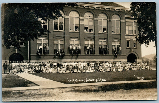 AUGUSTA WI HIGH SCHOOL ANTIQUE REAL PHOTO POSTCARD RPPC