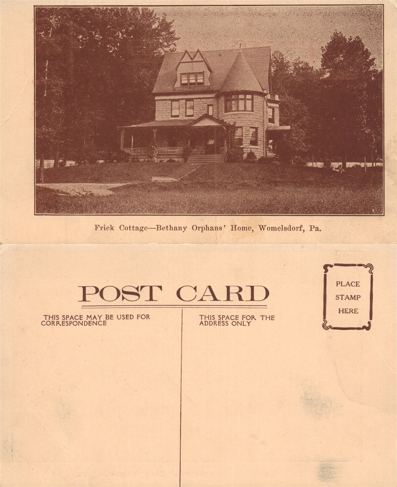 WOMELSDORF PA BETHANY ORPHANS HOME FRICK COTTAGE ANTIQUE POSTCARD