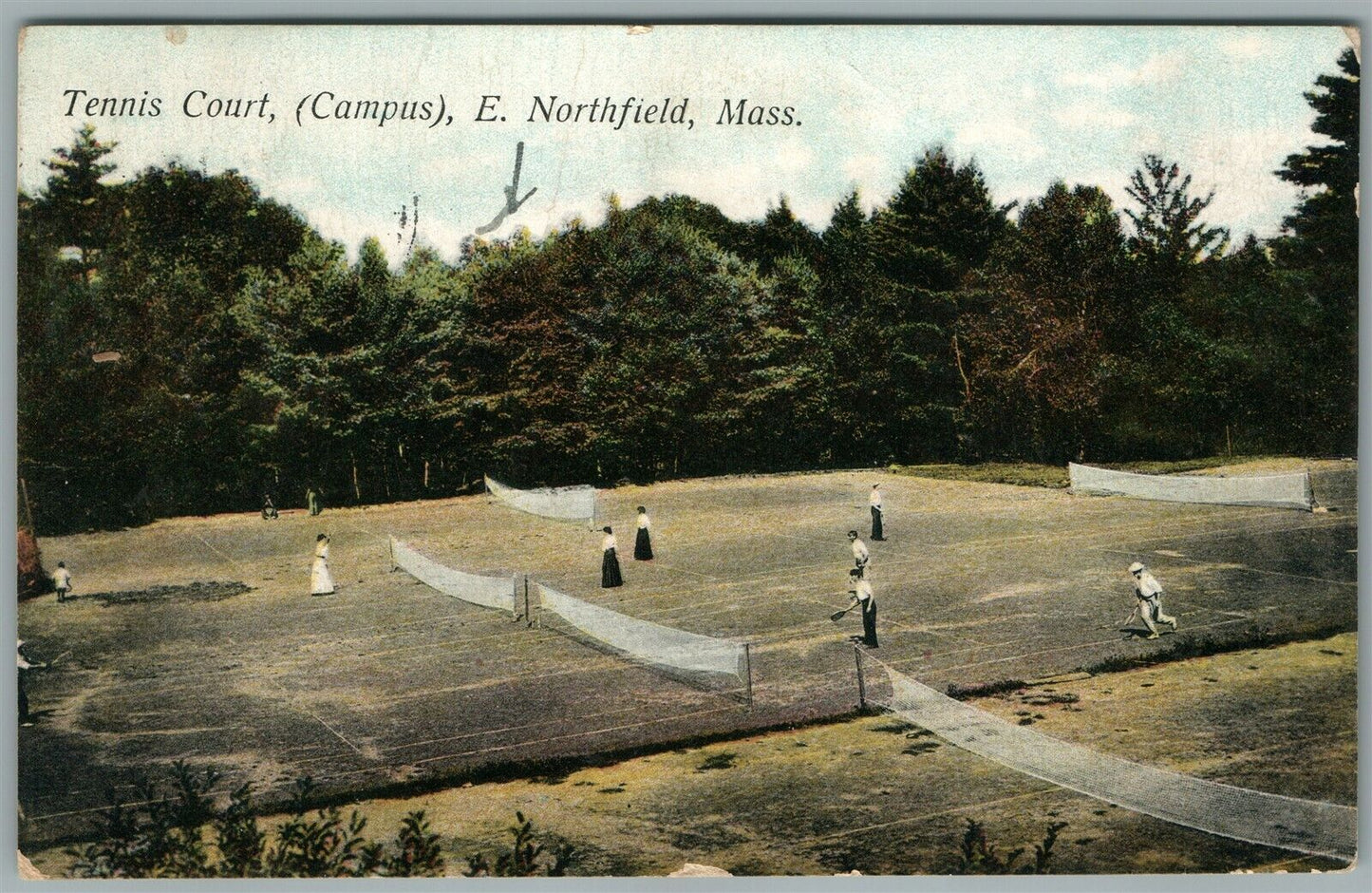 E.NORTHFILED MA TENNIS COURT ANTIQUE POSTCARD