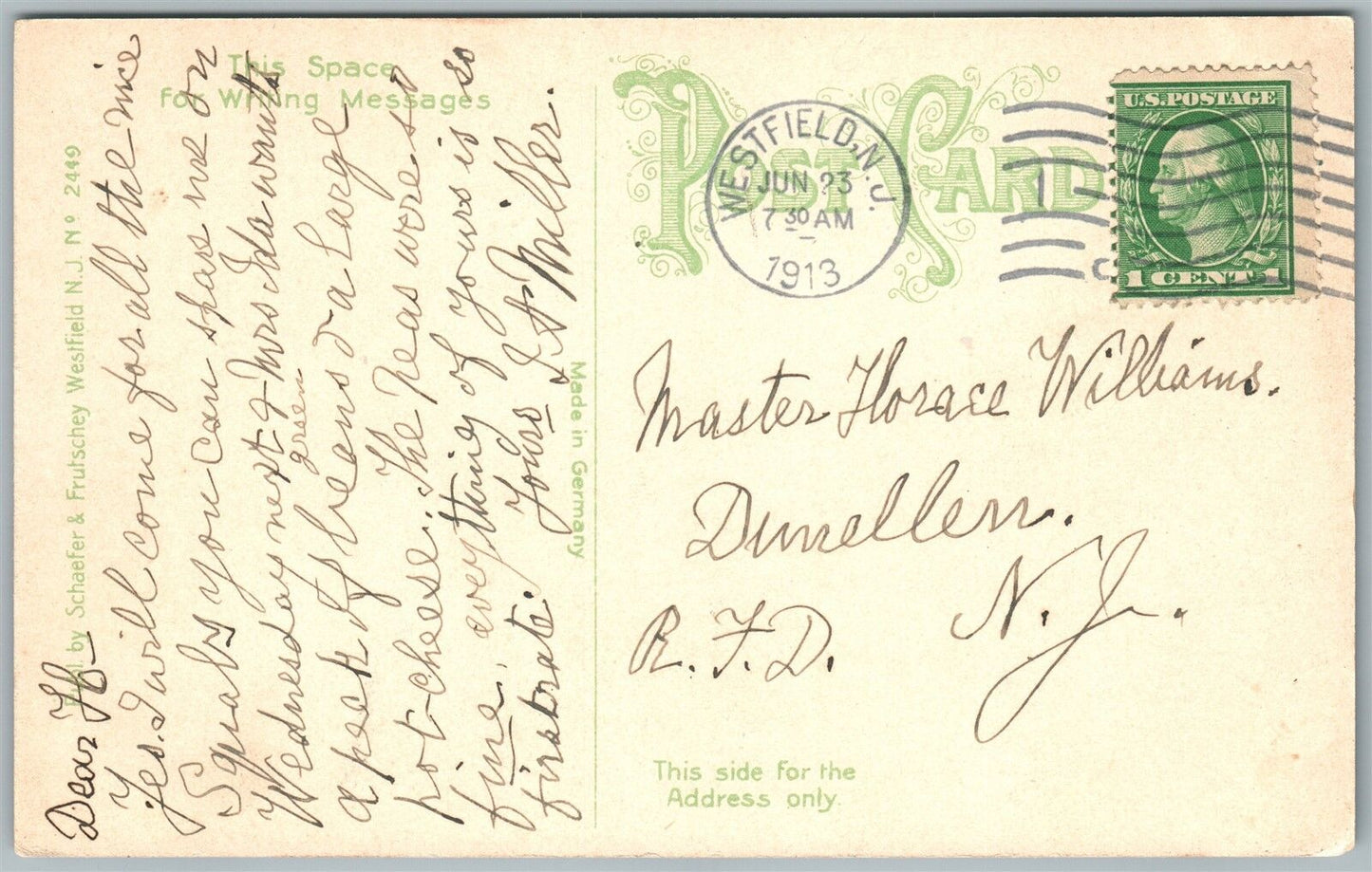 WESTFIELD NJ CHILDREN'S COUNTRY HOME 1913 ANTIQUE POSTCARD