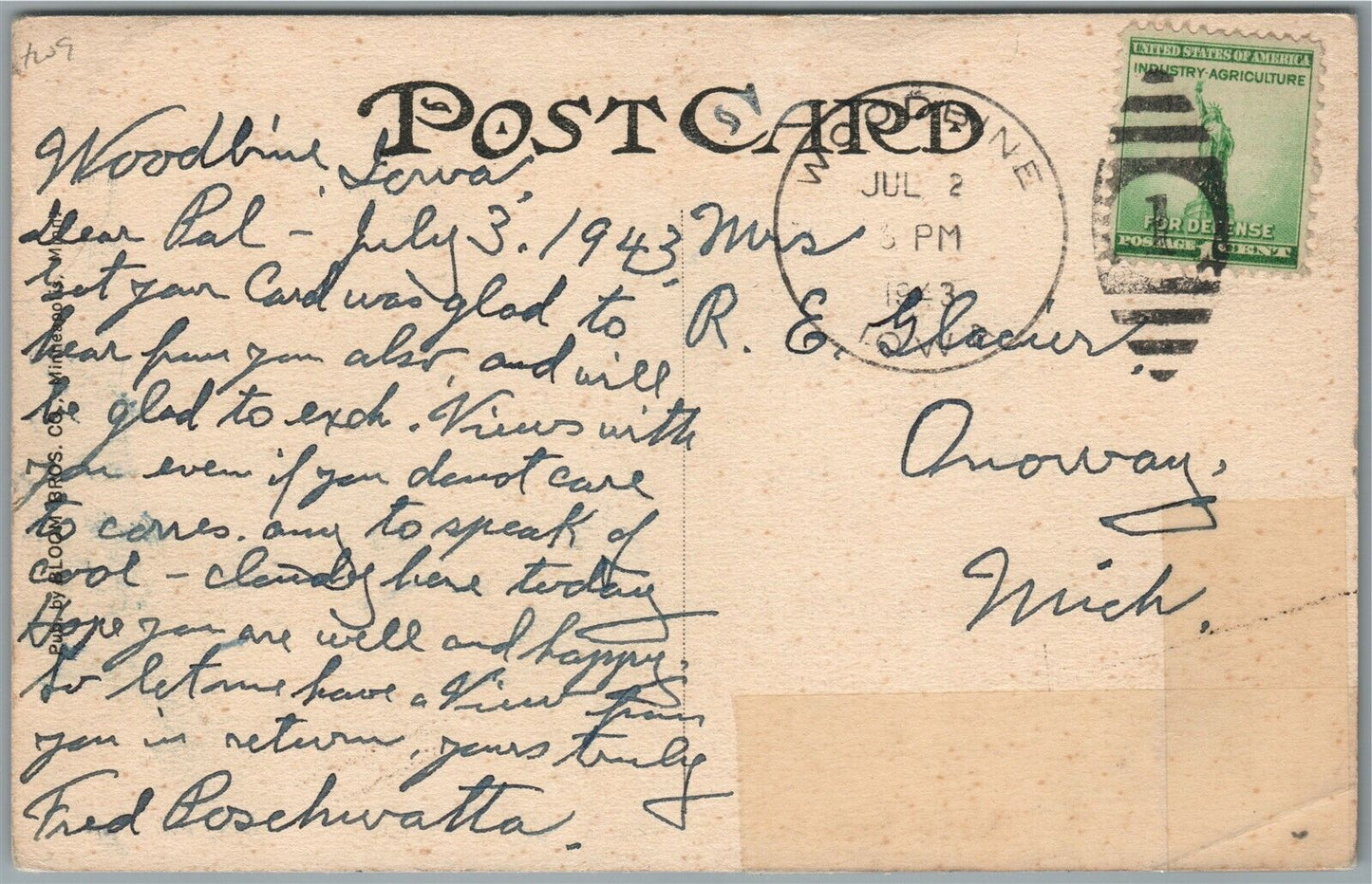 WOODBINE IA WALKER STREET ANTIQUE POSTCARD