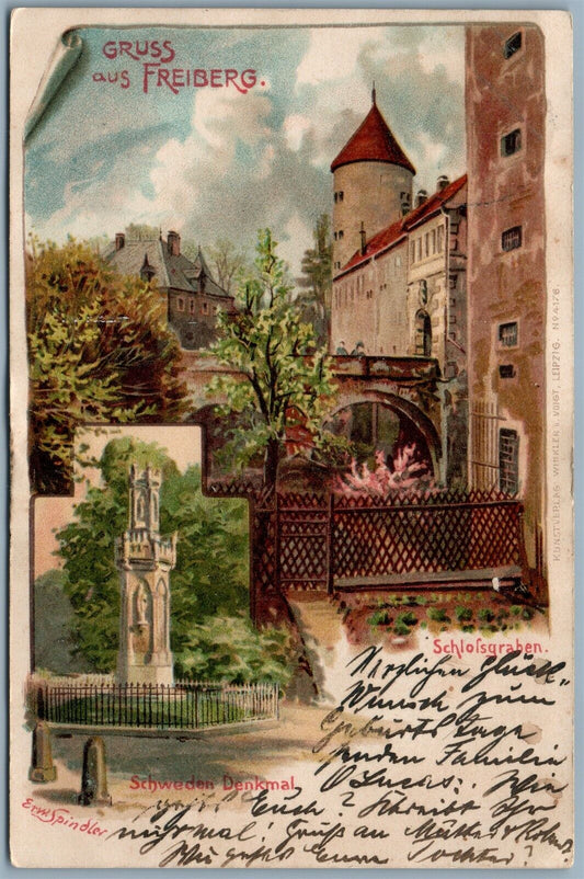 GRUSS AUS FREIBERG GERMANY UNDIVIDED ANTIQUE POSTCARD