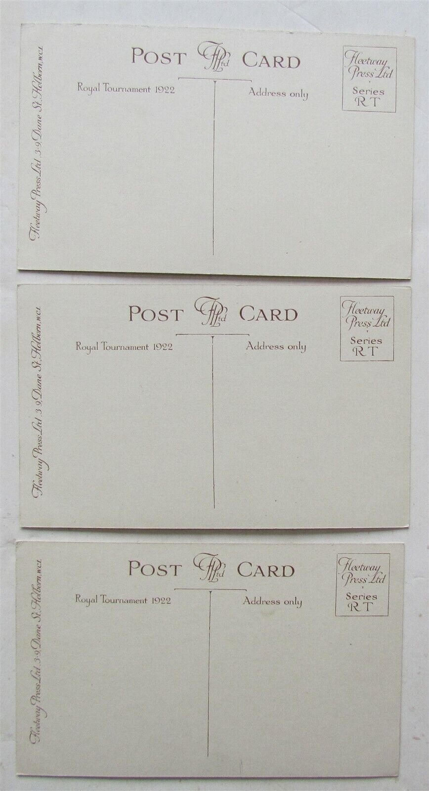 LOT of 3 BRITISH MILITARY UNIFORMS 1922 ROYAL TOURNAMENT ANTIQUE POSTCARDS