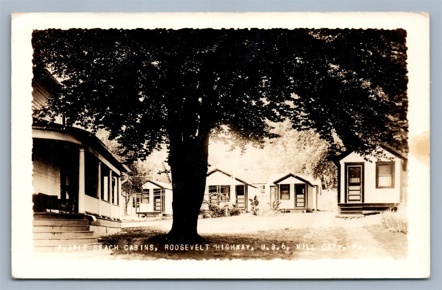 MILL CITY PA ROOSEVELT HWY PURPLE BEACH CABINS VINTAGE REAL PHOTO POSTCARD RPPC