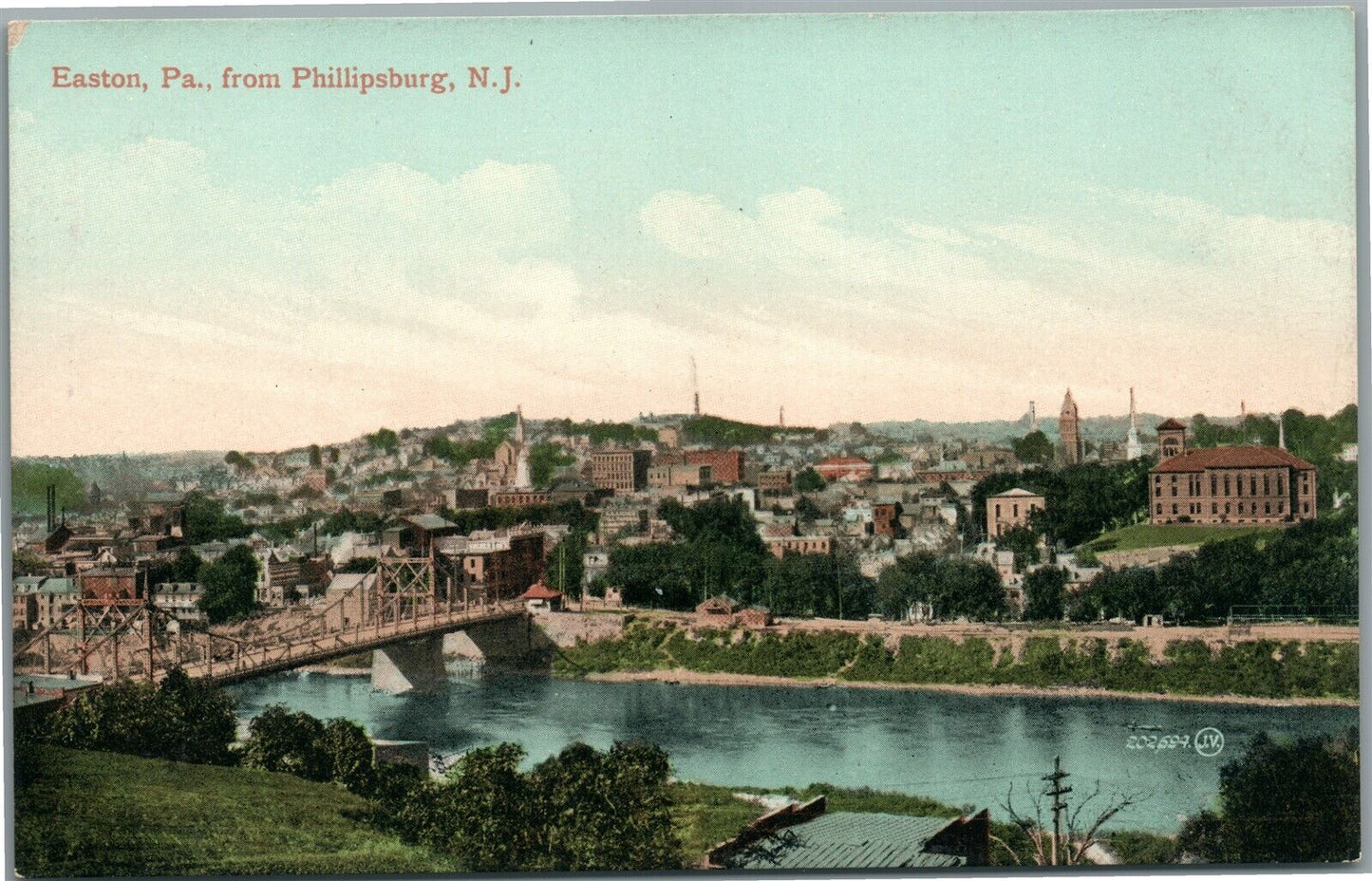 EASTON PA FROM PHILLIPSBURG NJ ANTIQUE POSTCARD