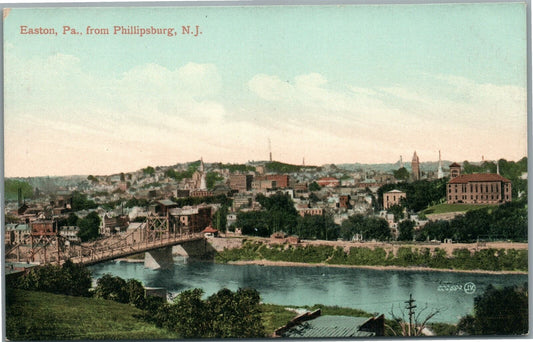 EASTON PA FROM PHILLIPSBURG NJ ANTIQUE POSTCARD