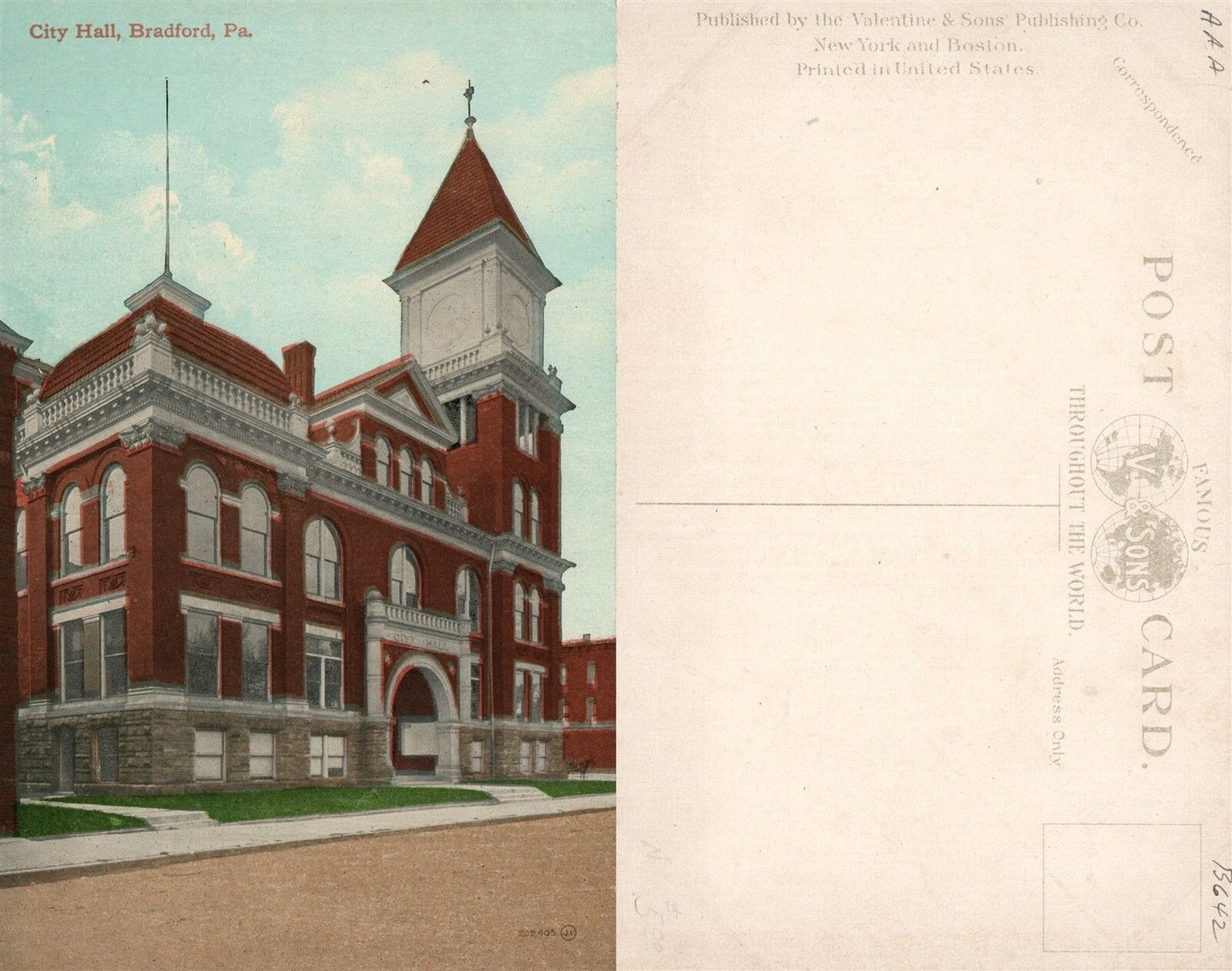 BRADFORD PA CITY HALL ANTIQUE POSTCARD
