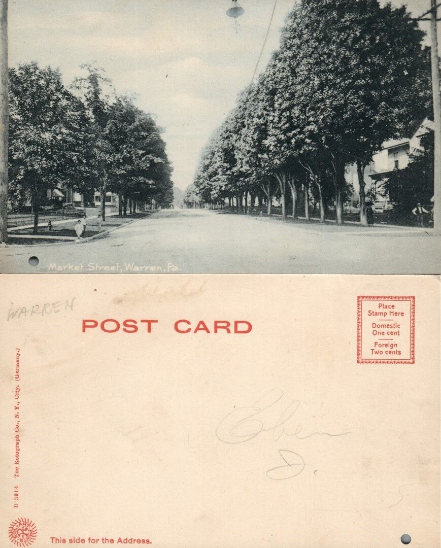 WARREN PA MARKET STREET UNDIVIDED ANTIQUE POSTCARD