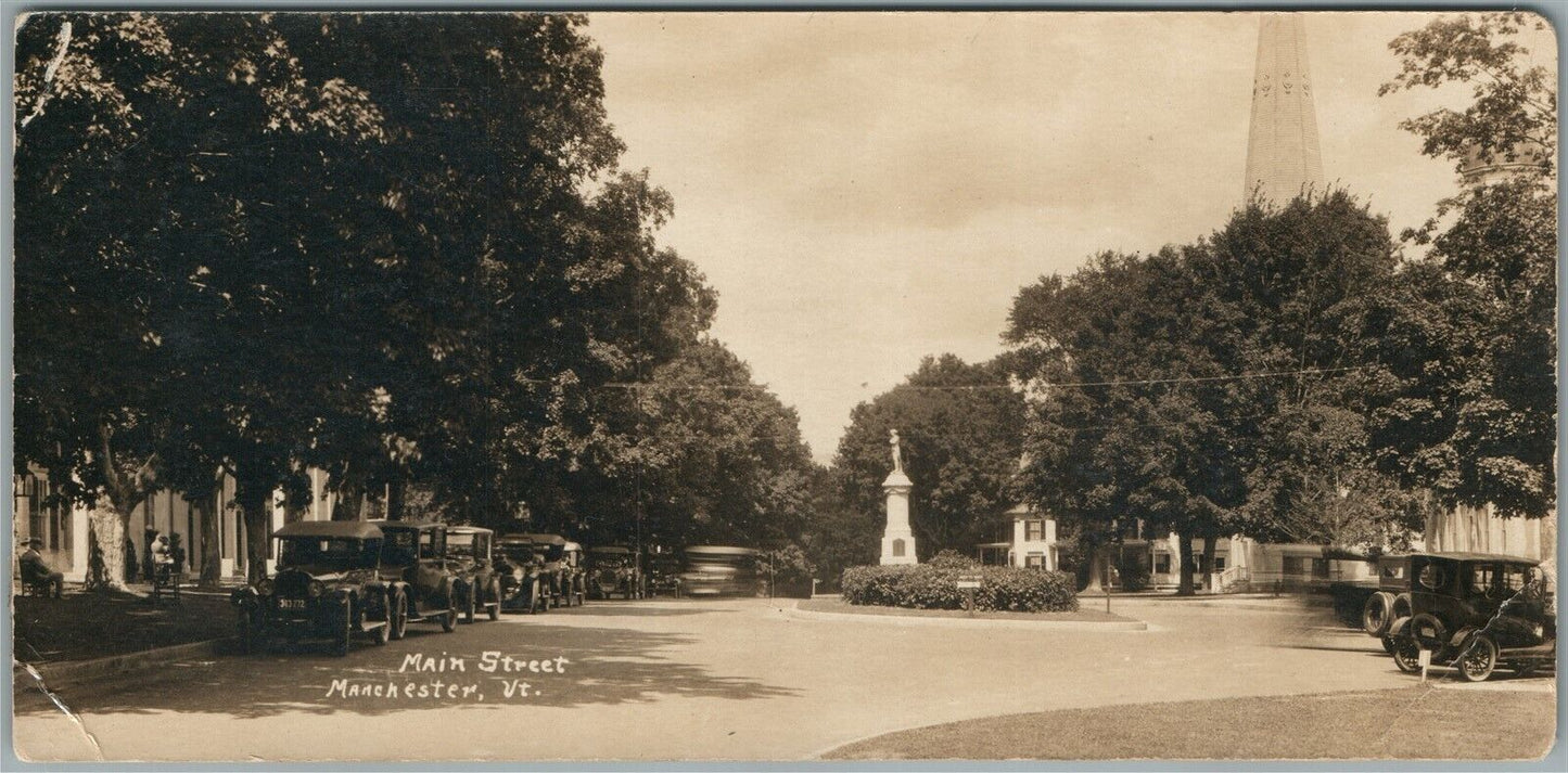 MANCHESTER VT MAIN STREET PANORAMIC (LONG) ANTIQUE REAL PHOTO POSTCARD RPPC
