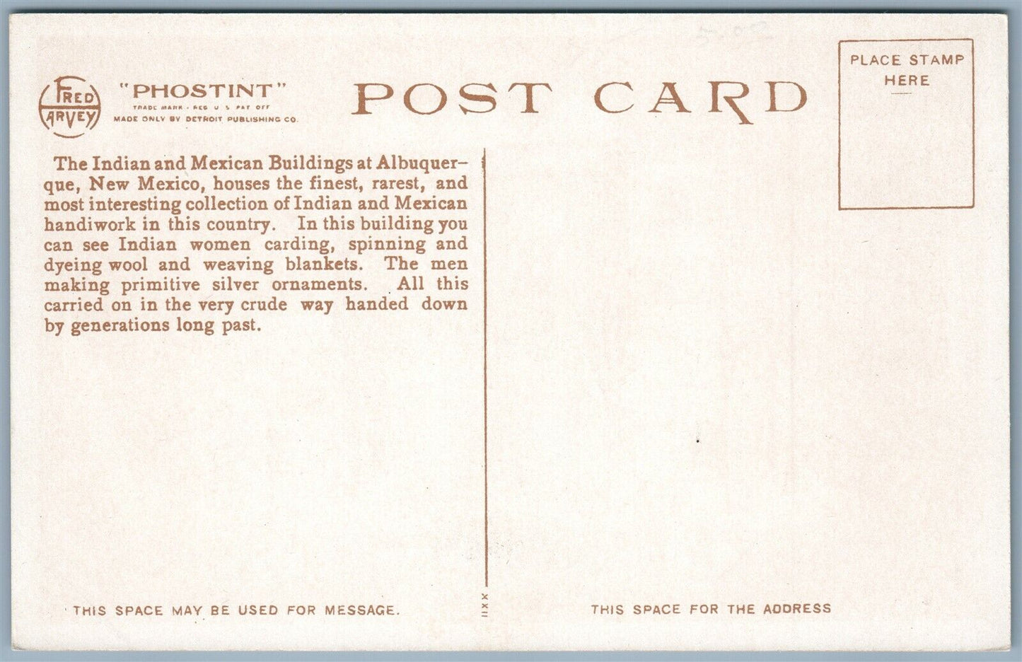 INDIAN BUILDING ALBUQUERQUE N.M. INTERIOR ANTIQUE POSTCARD