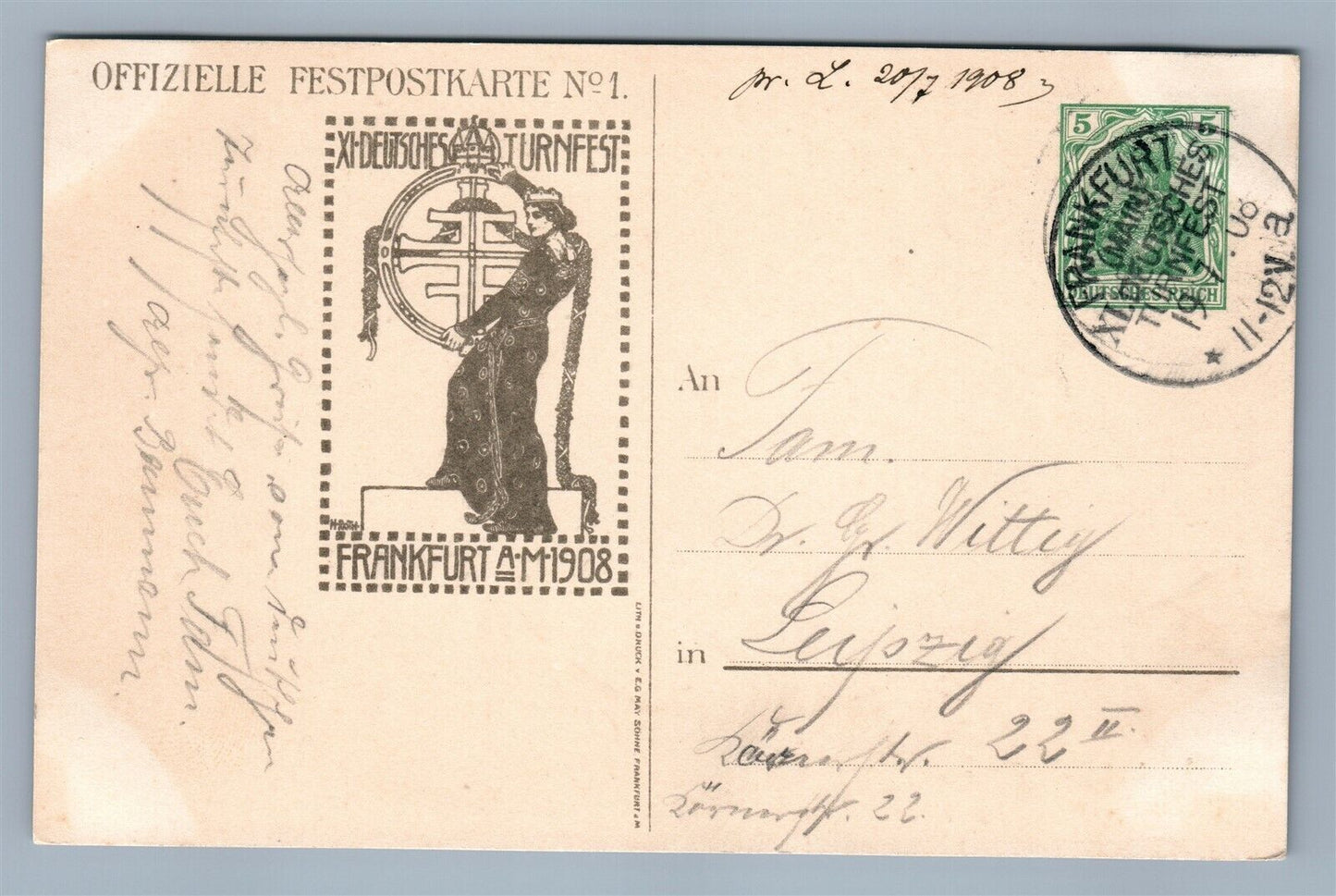 GERMAN am MAIN 1908 FEAST ANTIQUE POSTCARD