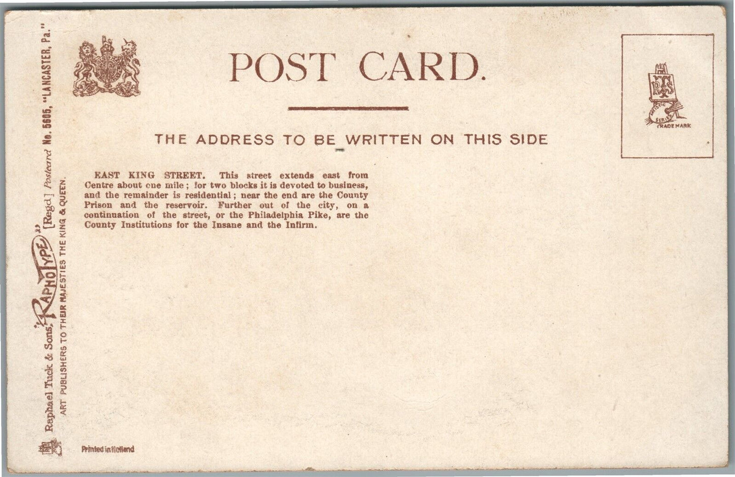 LANCASTER PA EAST KING STREET ANTIQUE POSTCARD