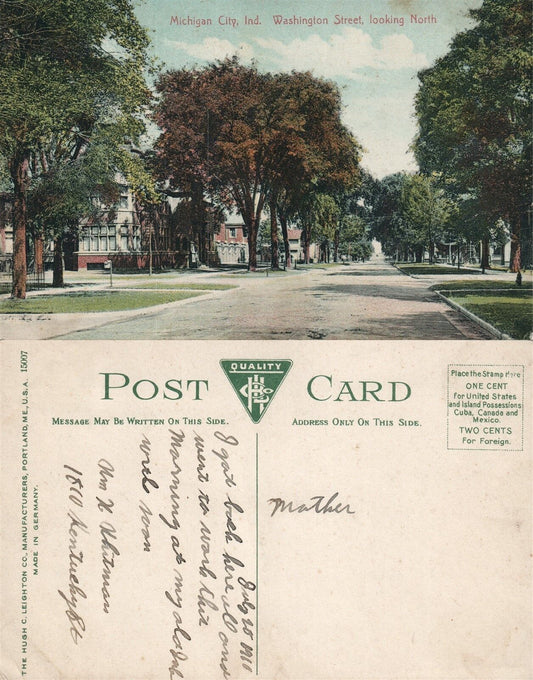 MICHIGAN CITY WASHINGTON STREET ANTIQUE POSTCARD