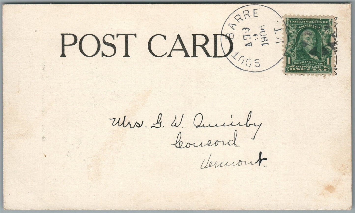 BARRE VT CITY HALL 1908 ANTIQUE POSTCARD