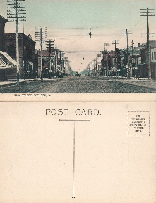 SPENCER IA MAIN STREET ANTIQUE POSTCARD