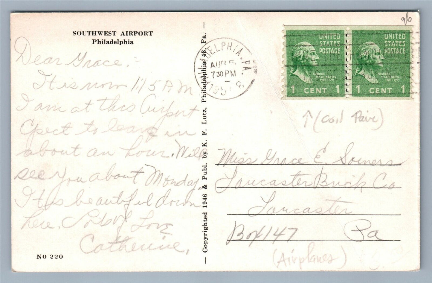 PHILADELPHIA PA SOUTHWEST AIRPORT VINTAGE REAL PHOTO POSTCARD RPPC