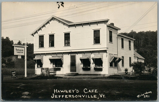 JEFFERSONVILLE VT HAWLEY'S CAFE TOURISTS INN ANTIQUE REAL PHOTO POSTCARD RPPC